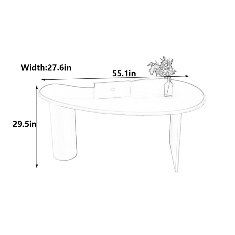 Bureau courbé Nordic Modern, H 29,5 po x l 55,1 po x P 27,6 po, Blanc