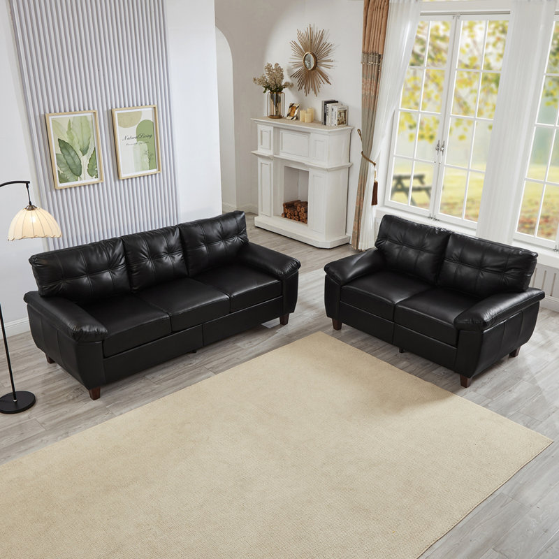 Canapé 2 pièces en similicuir 3 places avec causeuse moderne, canapé de salon avec rangement, grand canapé avec accoudoirs, canapé rembourré en cuir PU