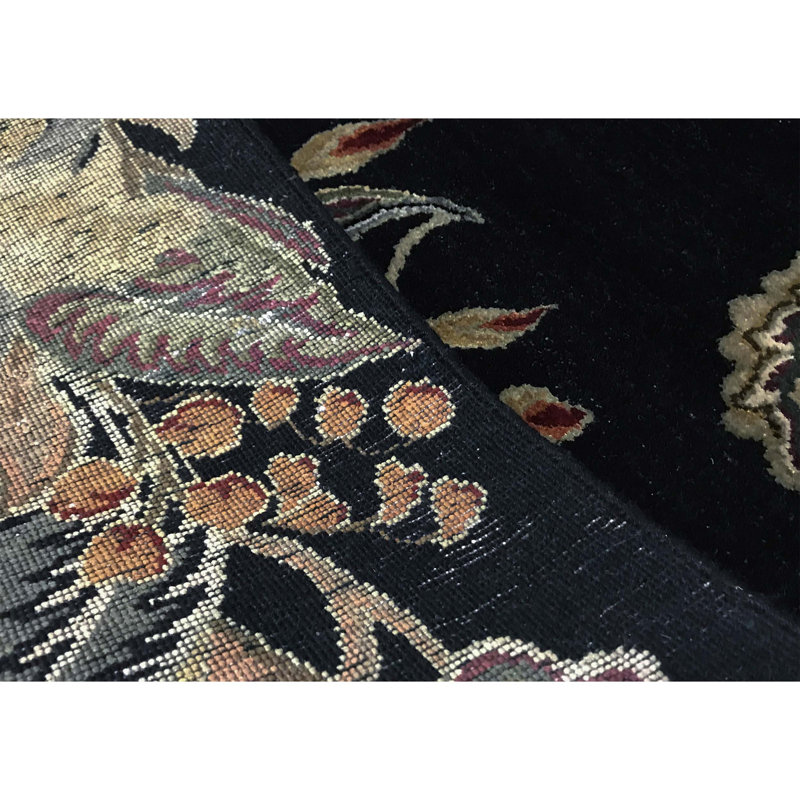 Dharma Hand Woven Silk and Wool Floral Area Rug, Rectangle 6'1" x 9'