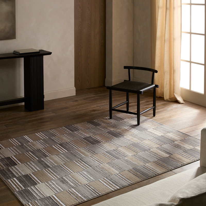 Tapis gris tissé à la main Label J Rhenium, Rectangle 7 pi 9 po x 9 pi 6 po