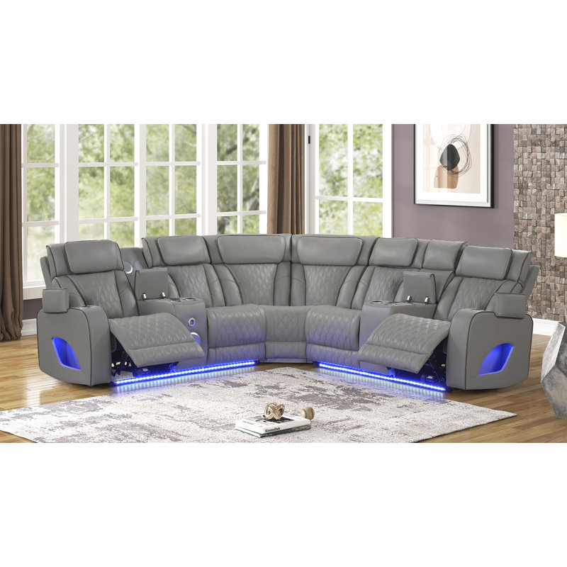 Nostrand Reclining Sectional, Gray Faux Leather