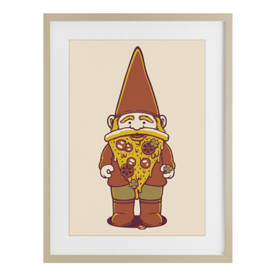 Happy Pizza Gnome Framed Print Under Glass, design by Tobe Fonseca