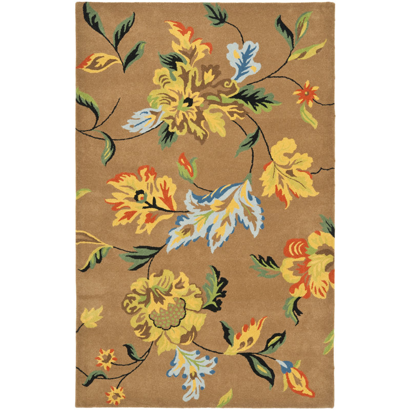 Tapis floral en laine et viscose touffeté à la main Soho, Rectangle 7 pi 6 po x 9 pi 6 po