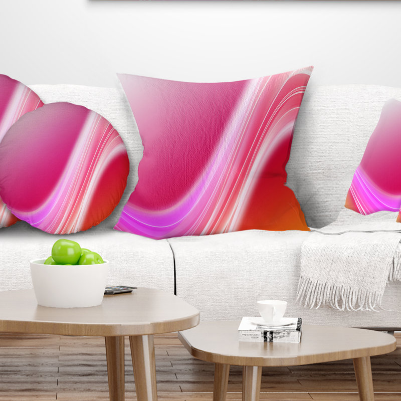 Lignes courbes abstraites roses - coussin imprimé abstrait, 18 po x 18 po, Coussin décoratif