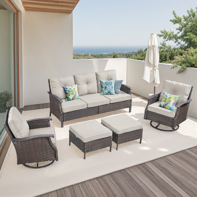 Buenhomino 5 Person Outdoor Seating Group with Cushions, Beige