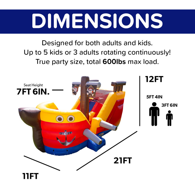 JumpOrange 21 ft Pirate Ship Inflatable Water Slide & Bounce House for Kids with Blower, Commercial Grade