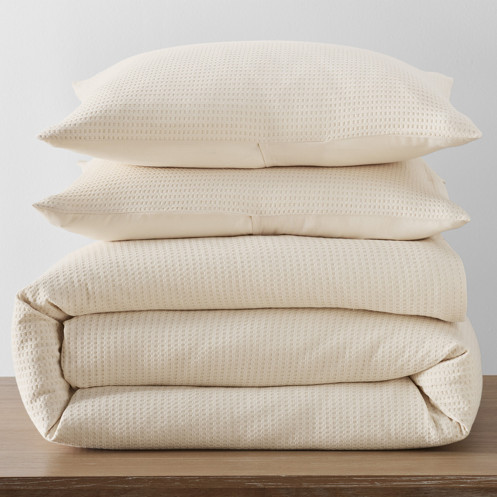 Felix Cotton Waffle Duvet Set, King / Cal King Duvet Cover + 2 King Pillowcases, Ivory
