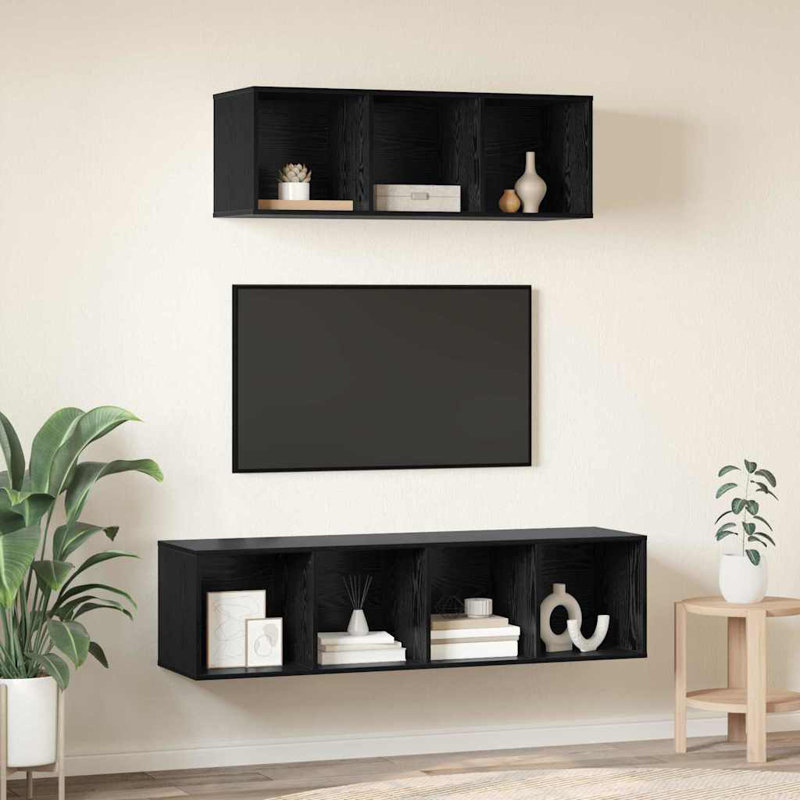 TV Cabinet Set Wall-Mounted 2 Pcs 37 X 37 X 142.5 Cm, Black Oak