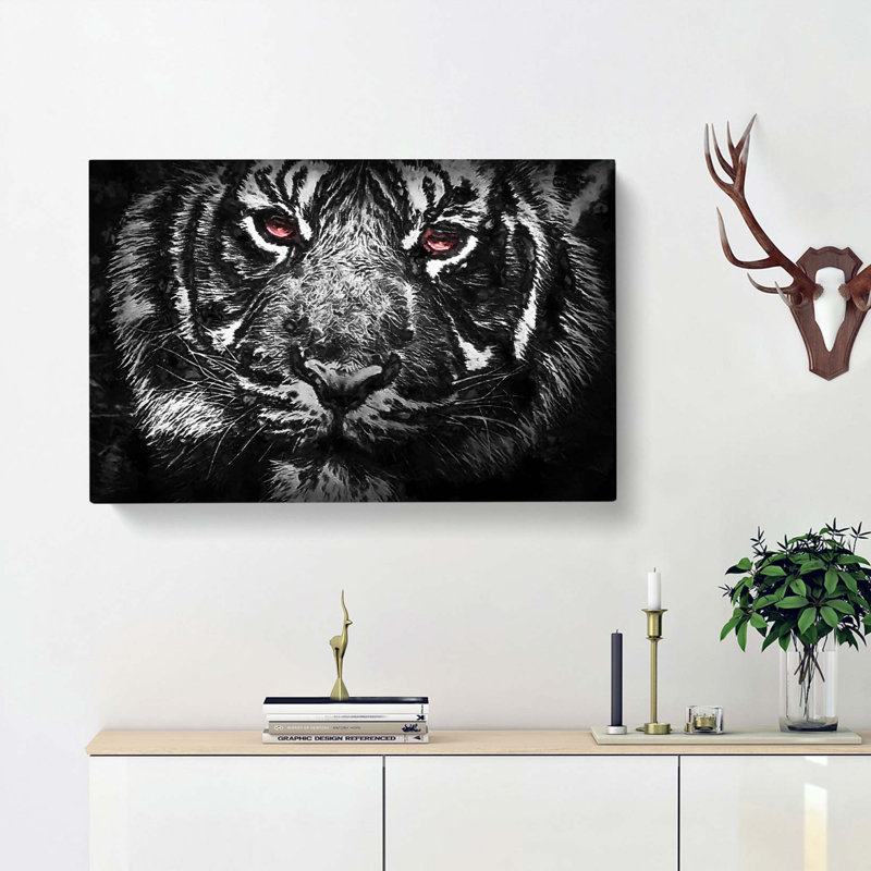 Tiger with Yellow Eyes in Abstract - Wrapped Canvas, 35cm H x 50cm W x 3cm D