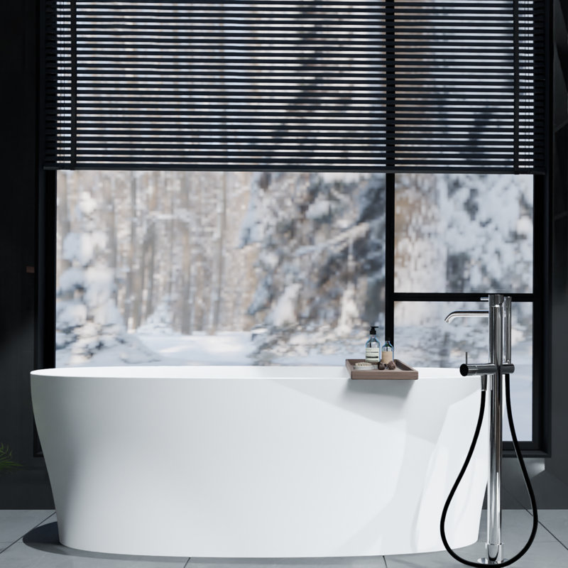 63" Freestanding Soaking Solid Surface Bathtub in White