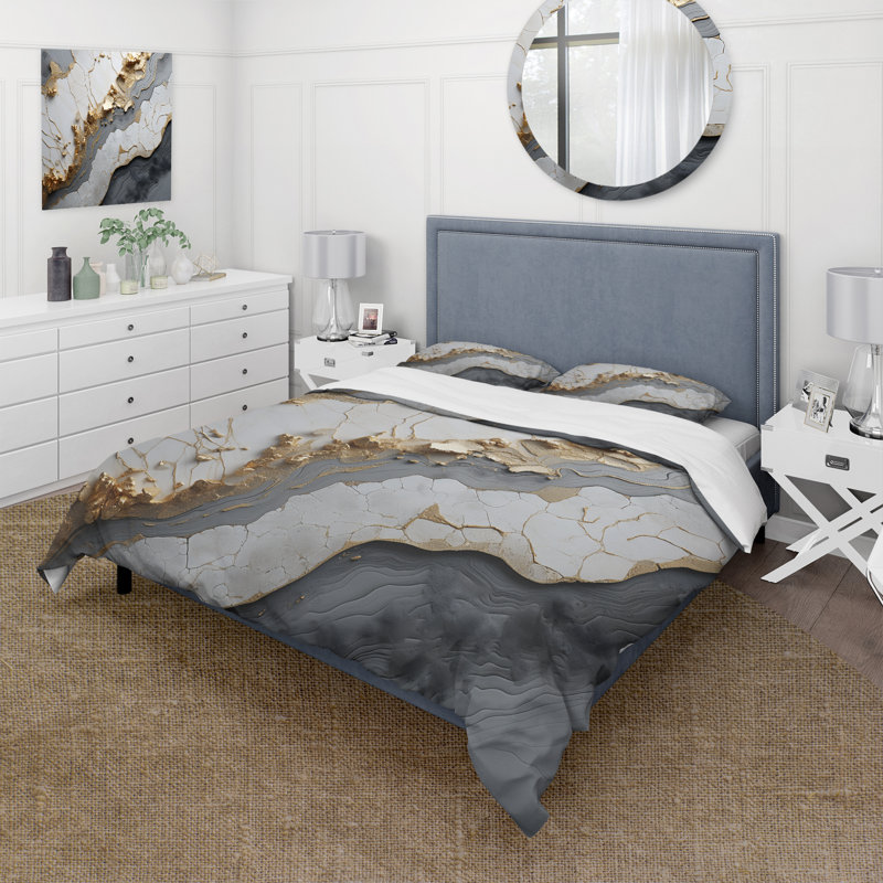 Ensemble de housse de couette Minimalisme en or blanc - Spirales abstraites