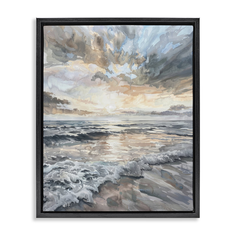  «Cloud Break over Sea Floater» par Petal Prints Design, H 31 po x l 25 po, Cadre flottant noir de jais