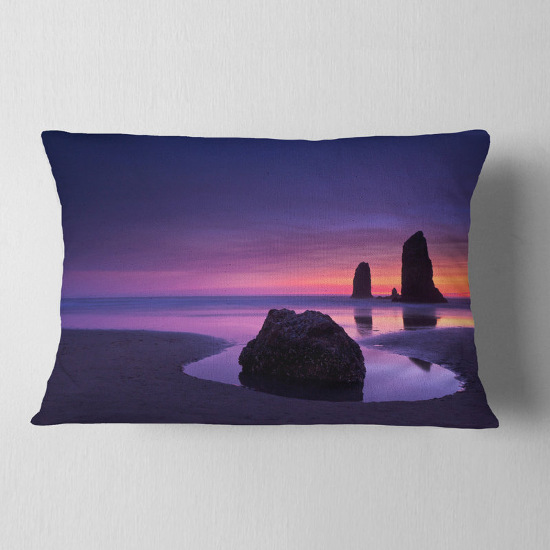 Coussin mauve à imprimé mauve et roche mauve, Rectangulaire, 12 po x 20 po