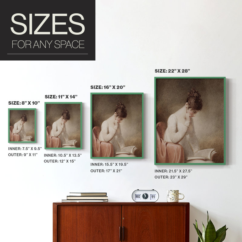 «Vintage Portrait Print LXVI», reproduction encadrée - bois massif, Vert, H 30 po x l 24 po