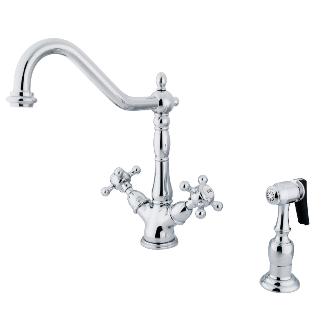 Kingston Brass Heritage Two-Handle 2-or-4 Hole Deck Mount Kitchen Faucet with Brass Sprayer Kingston Brass