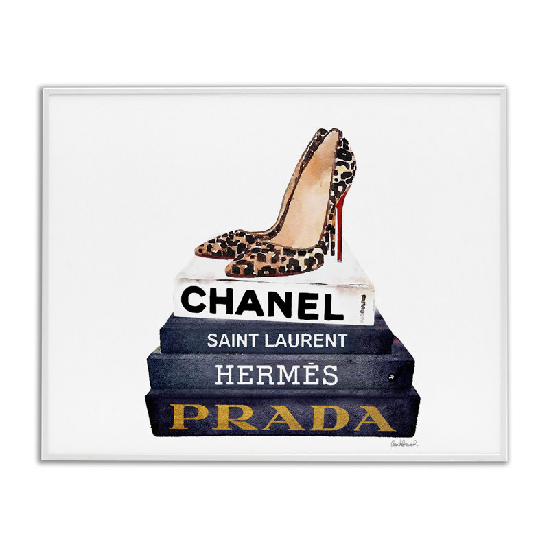«Fashion Book Set Leopard P Pomp Heels», impression, H 30 po x l 24 po, Giclée encadrée blanc bord de mer