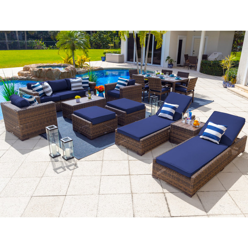 Centralmont 15 - Person Patio Conversation Set with Cushions, Sunbrella Canvas Navy, Brown