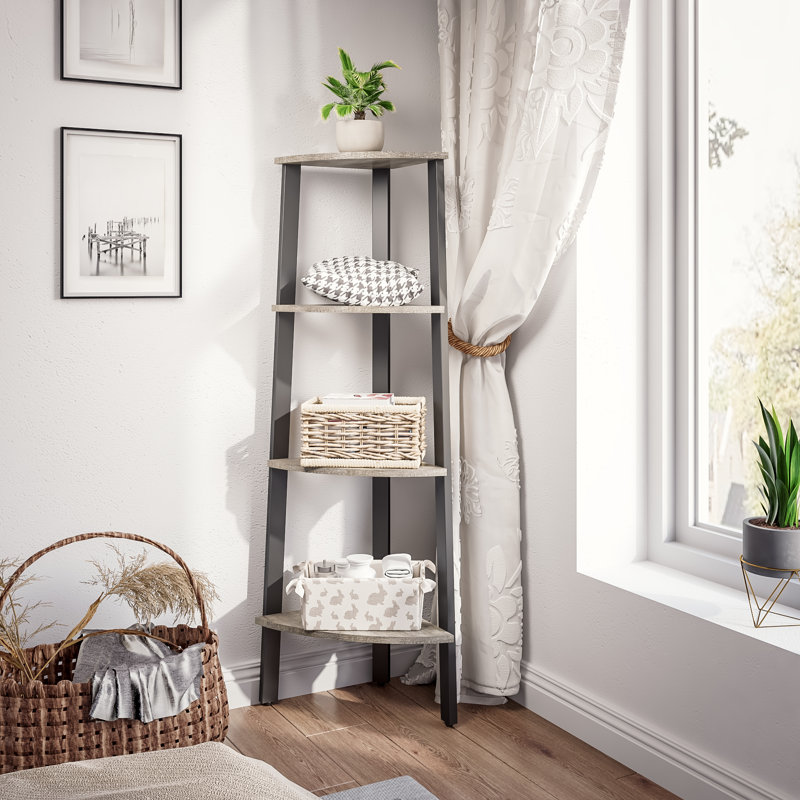 Baynes 125 cm H x 45 cm W Iron Corner Bookcase, Gray/Black