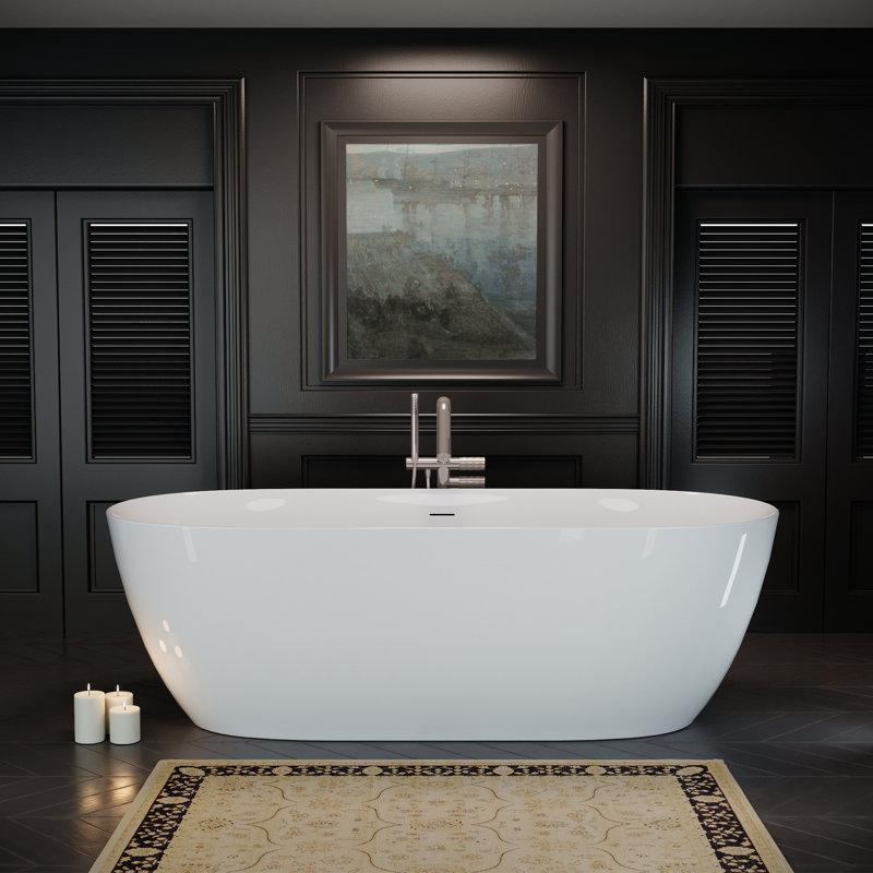 67'' x 29.53" Acrylic Freestanding Bathtub, Contemporary Stand Alone Bath Tub with Overflow and Pop-up Anti-blockage Drain, cUPC Certified, Glossy White