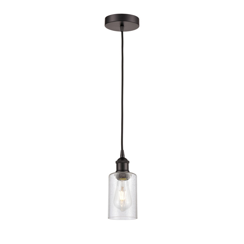 Luminaire suspendu cylindrique à 1 lumière Ervine, Bronze frotté à l'huile, Grainé