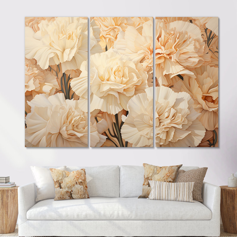 Minimalisme, œillets, fleur, œillets, ensemble d'art mural, H 28 po x l 36 po x P 1 po, Toile tendue