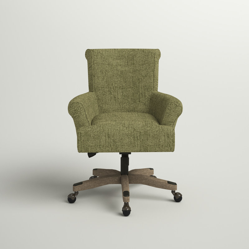 Olive Green High Back Swivel Office Armchair with Wood Base