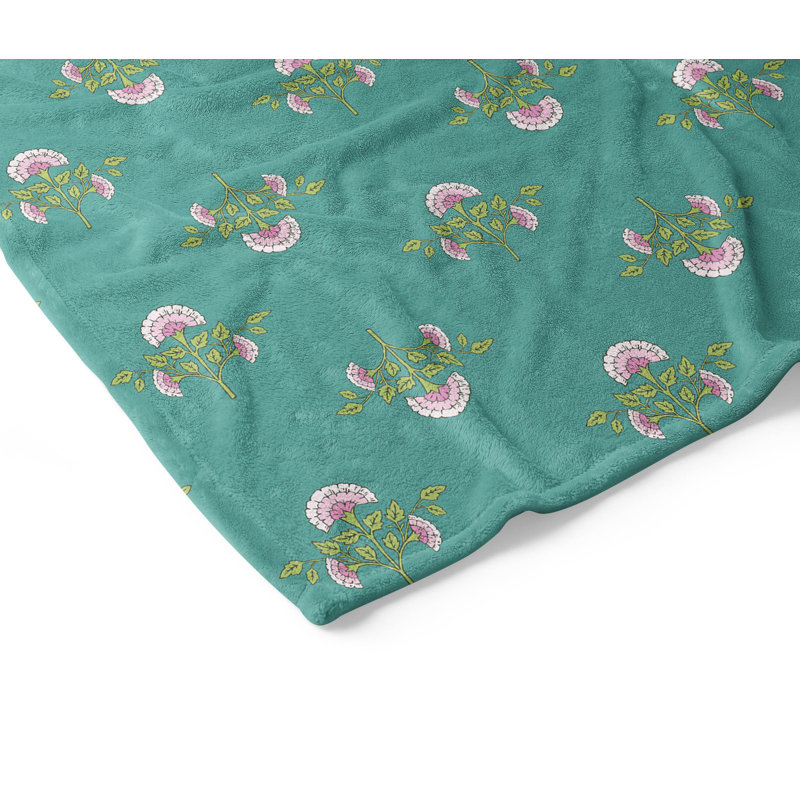 Couverture en velours de polaire Flora, L 60 po x l 50 po, Floral bleu sarcelle