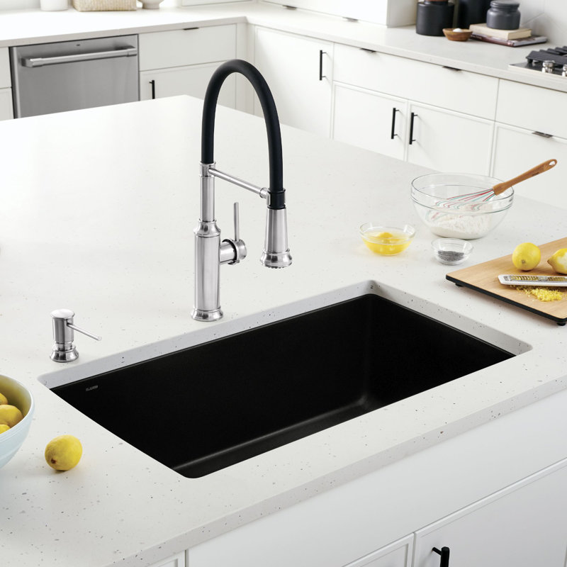 Diamond SILGRANIT 33" Super Single Undermount Kitchen Sink, Coal Black