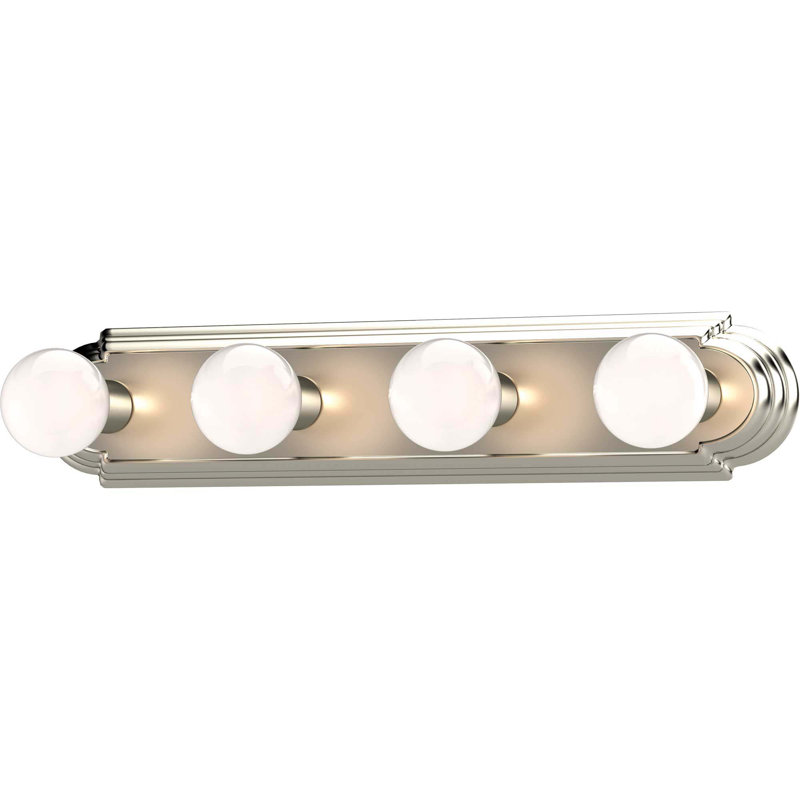 Barre d'éclairage pour salle de bain murale 4 lumières en nickel brossé l 24 po, Nickel brossé