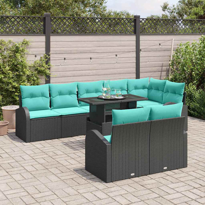  Ensemble de canapé de jardin avec coussin manuel 9 pièces et bleu, Coussin bleu / cadre noir
