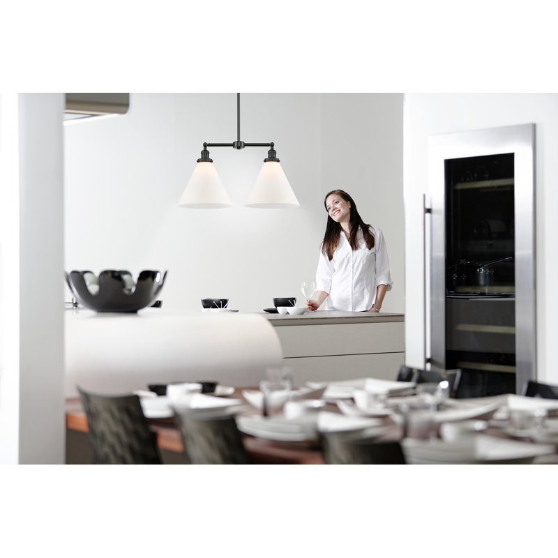 Runkle 2 - Light Kitchen Island Pendant, Matte White Cased, 6 Watt Vinage LED Bulb, Matte Black
