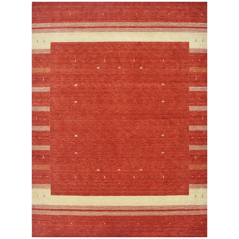 Wool Striped Area Rug in Red, Rectangle 6' x 9'