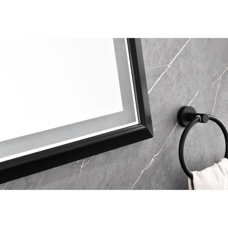 Cadre de salle de bain rectangulaire à miroir mural brouillard à intensité variable, 48,36 po x 82,5 po, Noir