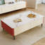 Table basse rectangulaire en faux marbre avec rangement, table basse française crème avec 4 tiroirs, garniture en cuir de selle pour le salon