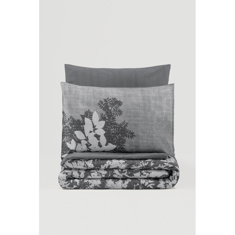 Ensemble de housse de courtepointe 100% coton 100% coton anthracite et blanc Ranforce, housse de couette 61 x 87 et taie d'oreiller 31,5 x 31,5 | Lavable à la machine, 145 fils, fermeture à boutons | Conception douce, durable et moderne pour les chambres confortables