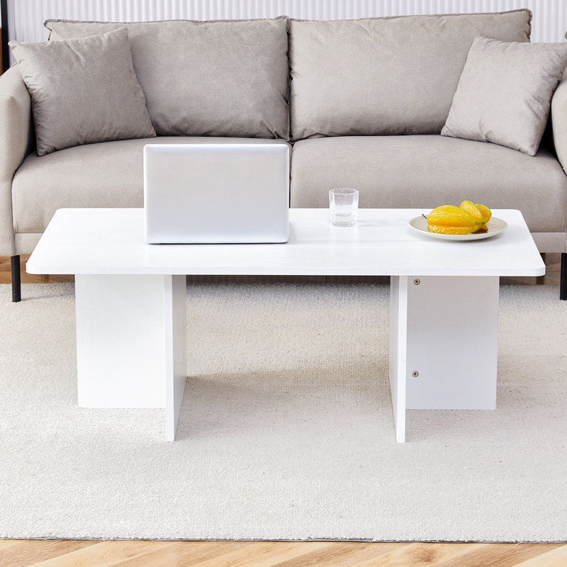 Minimalist Rectangular MDF Coffee Table, White
