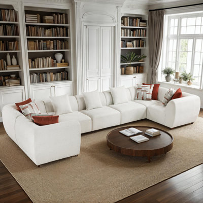 Canapé modulaire modulaire en chenille de 196,5 po de style moderne et contemporain Humiston 196,5 po, accoudoirs ronds, coussins attachés