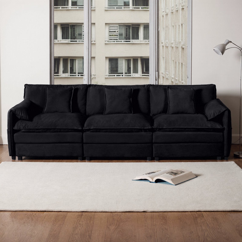 Canapé modulaire surdimensionné à 3 places de 109 po en chenille de 109 po | Siège profond de 29,9 po, combinaison de bricolage modulaire, 3 coussins, accoudoir-coussin, poches latérales, assemblage sans outil