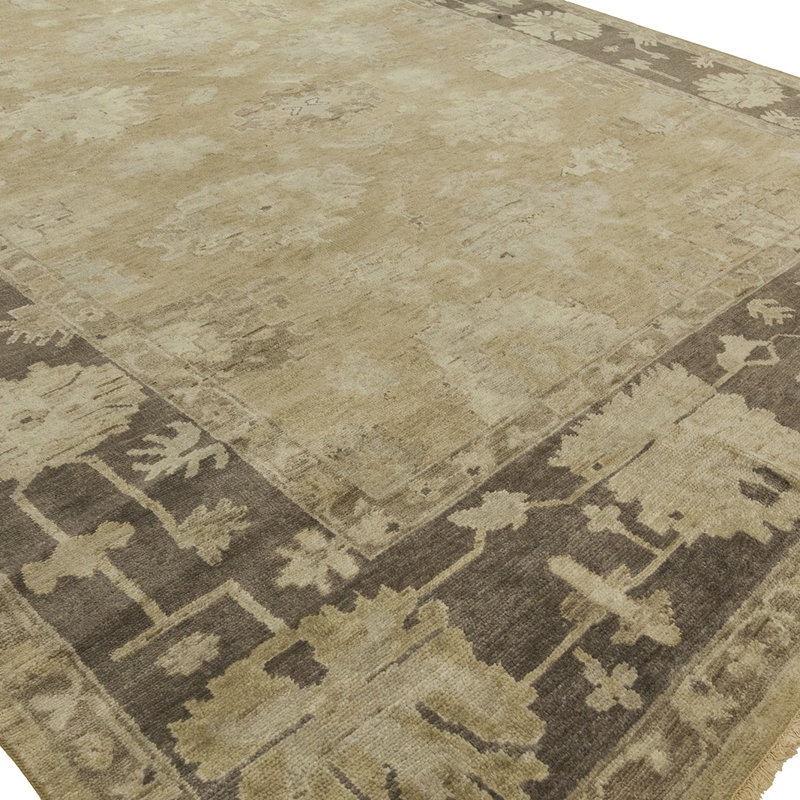 Hand Knotted Wool Ikat Area Rug in Tan, Rectangle 6' x 9'