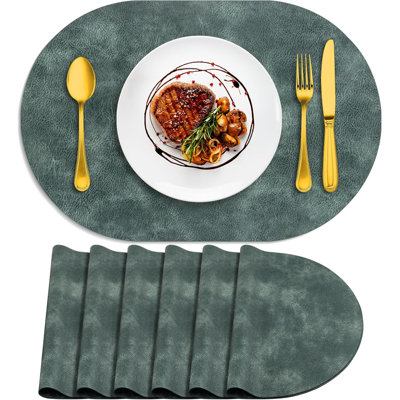 Napperons, ensemble de 6 napperons ovales résistants à la chaleur et lavables de 12 po x 17 po, napperons imperméables, napperons lavables pour cuisine, salle à manger, bleu et vert