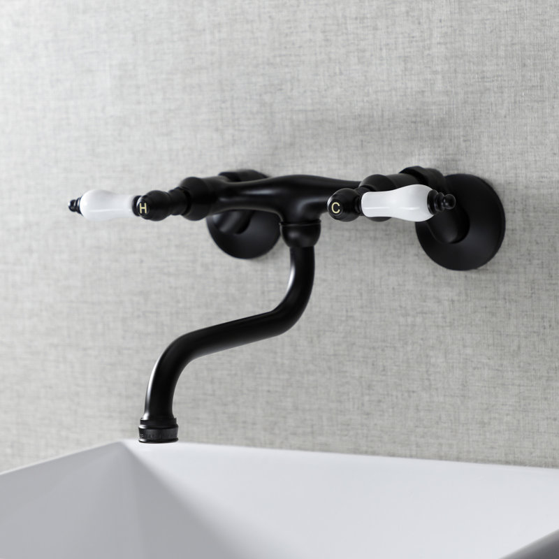 Polished Brass Wall Mount Bathroom Faucet with Lever Handles
