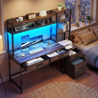  4-Drawer Computer Desk With LED Lights & Power Outlets