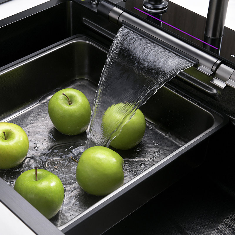 KS2207 Lefton 304 Stainless Steel Kitchen Workstation Sink with Pull-down Faucet, Grey