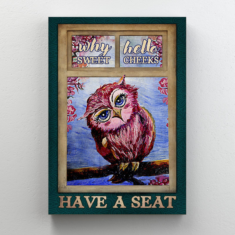 Joli hibou rose - pourquoi bonjour les joues douces, toile tendue - décor d'illustrations animales pour le bain et la lessive, décor de salle de bain bleu et rose