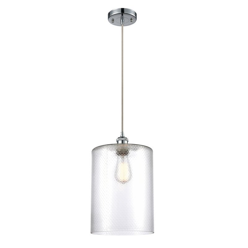 Luminaire suspendu cylindrique à 1 lumière Leilani, Transparent, Ampoule DEL 6 watts Vinage, Chrome poli
