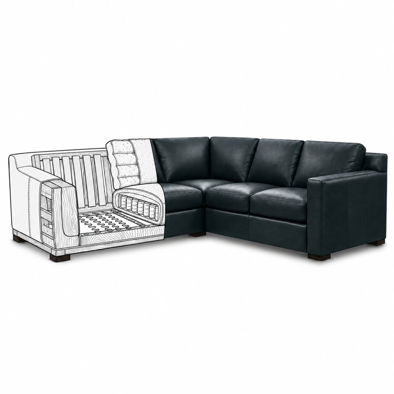 Madison Heirloom Quality LAF Sofa in Buttery Soft 100% Top Grain Leather, Made to Order, Amadeus Sapphire
