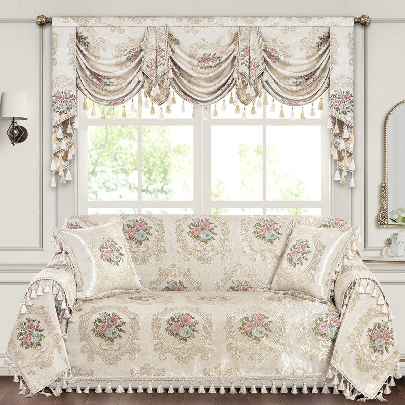 Housse de protection florale 1 pièce pour canapé avec pampilles, housse de protection pour canapé 71 po x 118 po