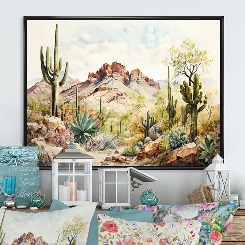 Arizona désert III - art mural occidental, H 30 po x l 40 po, Reproduction avec cadre flottant, Noir