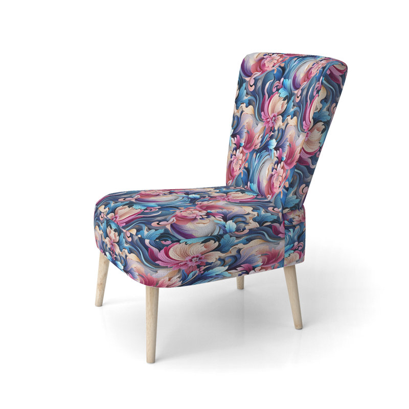 Chaise d'appoint rembourrée à motif cachemire rose et mauve à motif de roses romantiques roses et mauves