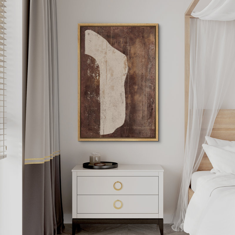 Style Mid-Century brun foncé, formes abstraites neutres, grand cadre rustique, décor minimaliste M25, H 24 po x l 16 po
